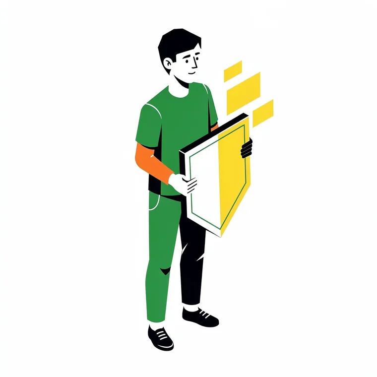 An illustration of a figure holding a panel steady.